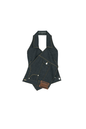UPSIDE-DOWN INDIGO DENIM HALTER TOP / IND