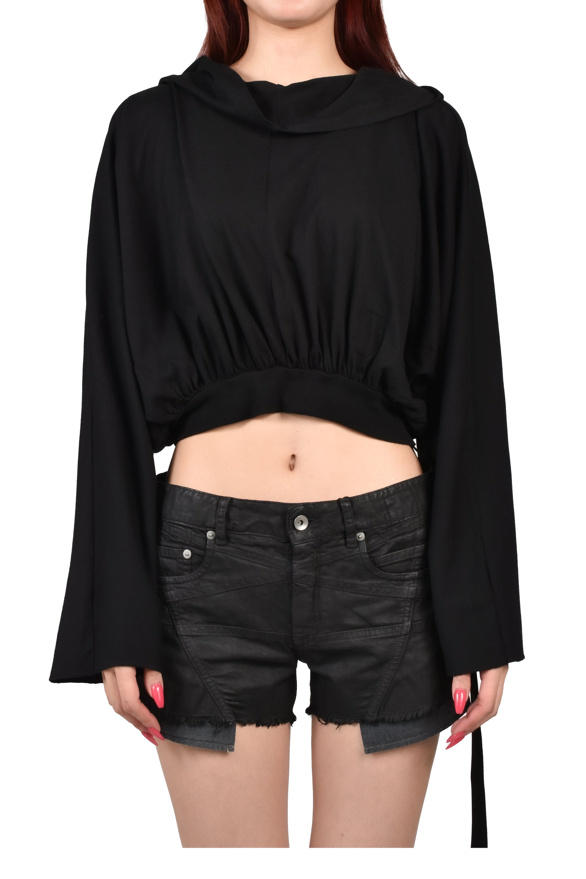 CROPPED HOODED TOP / BLK