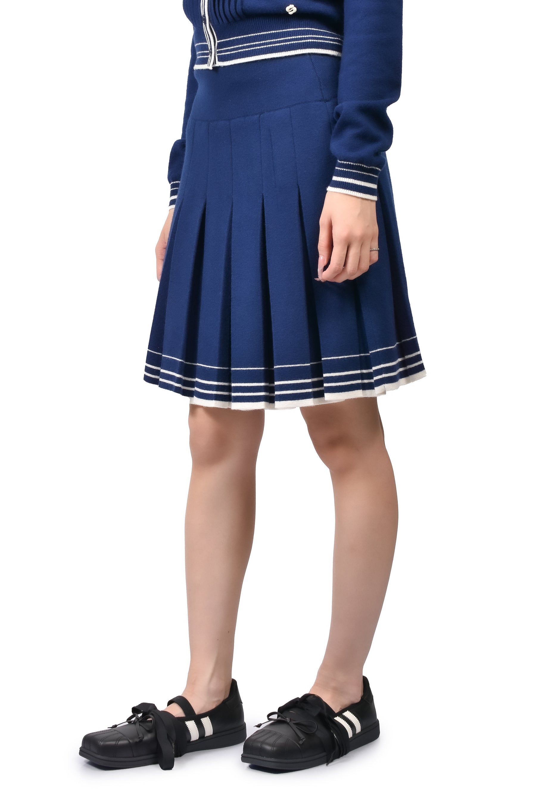 PLEATED KNIT SKIRT / NVY