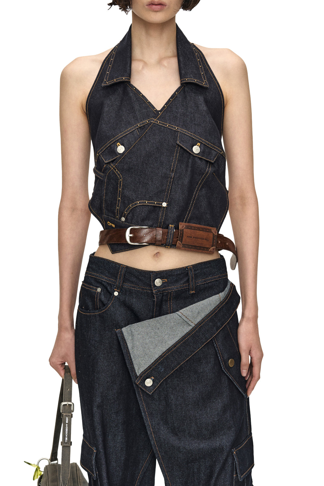 UPSIDE-DOWN INDIGO DENIM HALTER TOP / IND