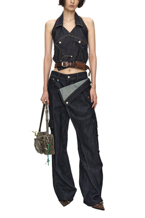 UPSIDE-DOWN INDIGO DENIM HALTER TOP / IND