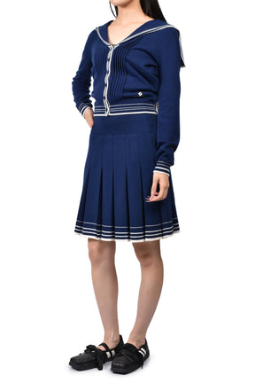 PLEATED KNIT SKIRT / NVY
