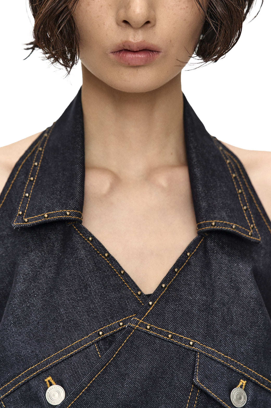 UPSIDE-DOWN INDIGO DENIM HALTER TOP / IND