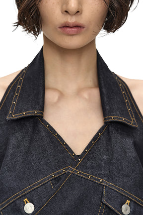 UPSIDE-DOWN INDIGO DENIM HALTER TOP / IND