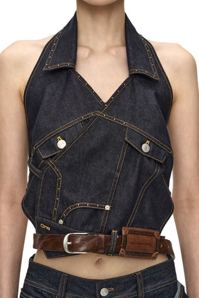 UPSIDE-DOWN INDIGO DENIM HALTER TOP / IND