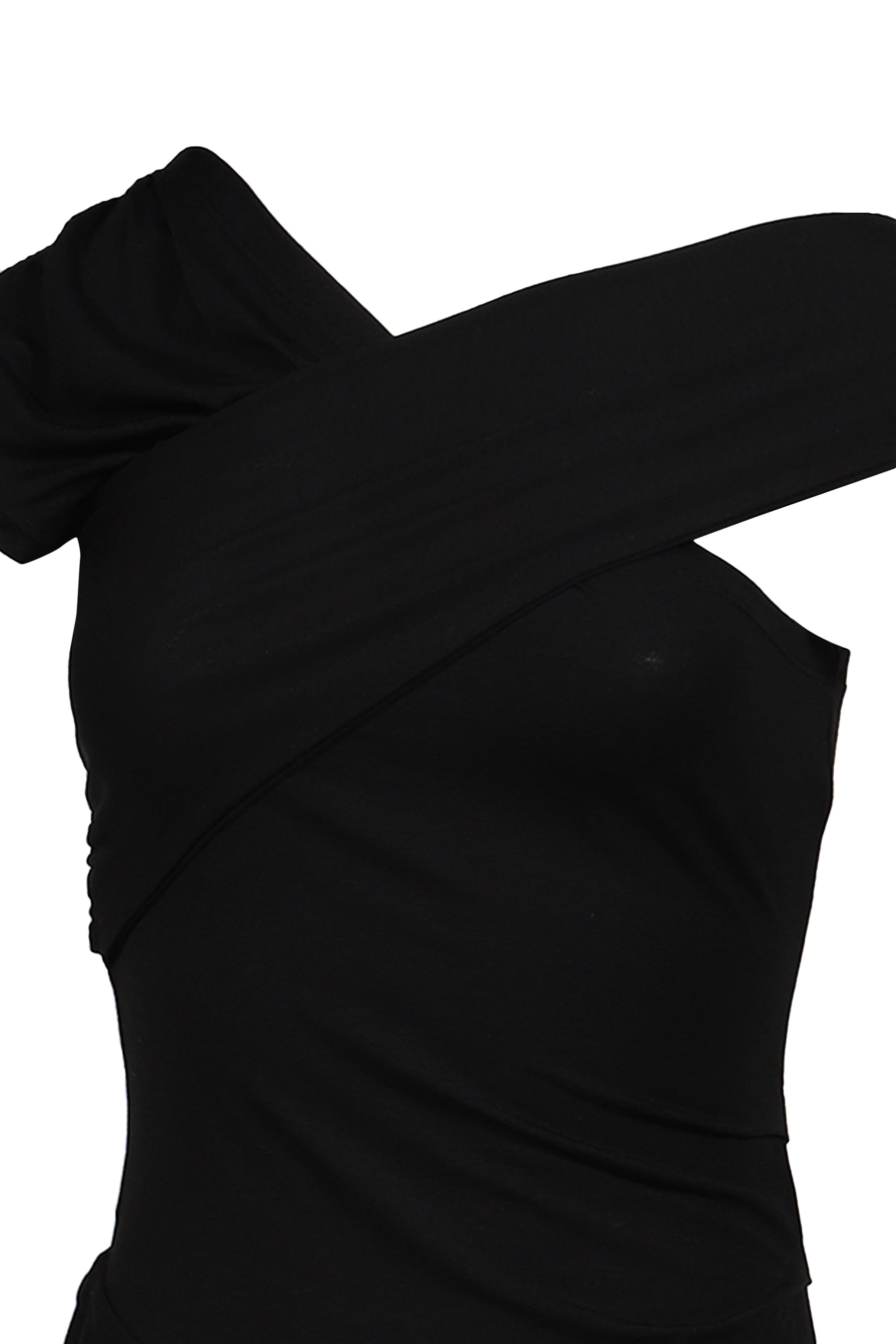 TUCK JERSEY RUFFLE TOP / BLK