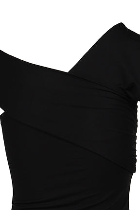 TUCK JERSEY RUFFLE TOP / BLK