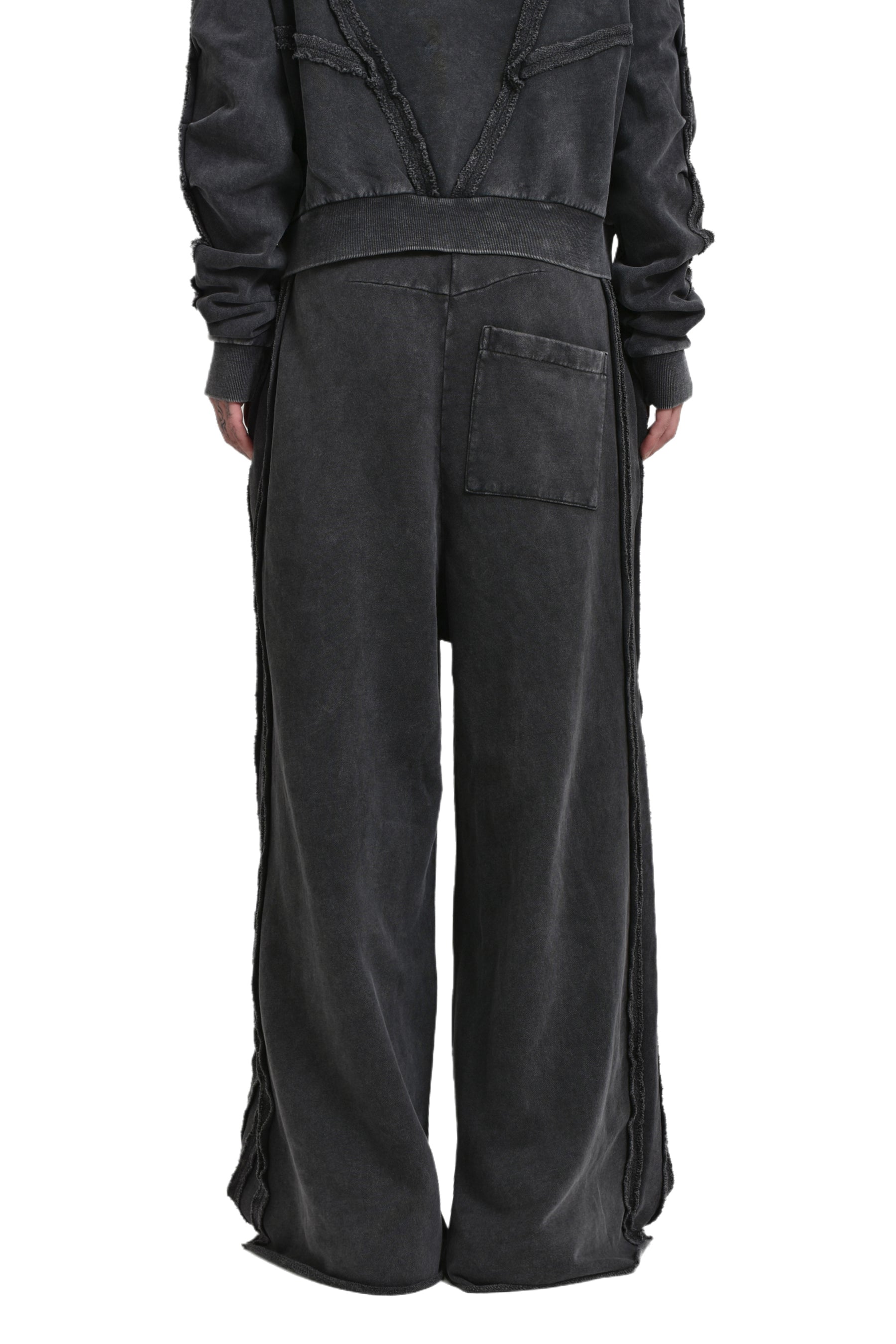 DISTRESSED WIDE SWEAT PANTS / FADED BLK