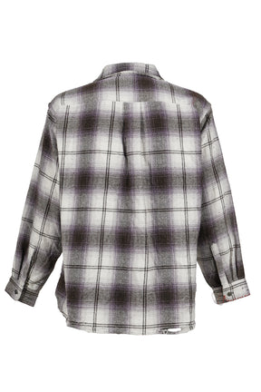 OMBRE CHECK DAMAGED WIDE FLANNEL SHIRTS / PUR×BLK