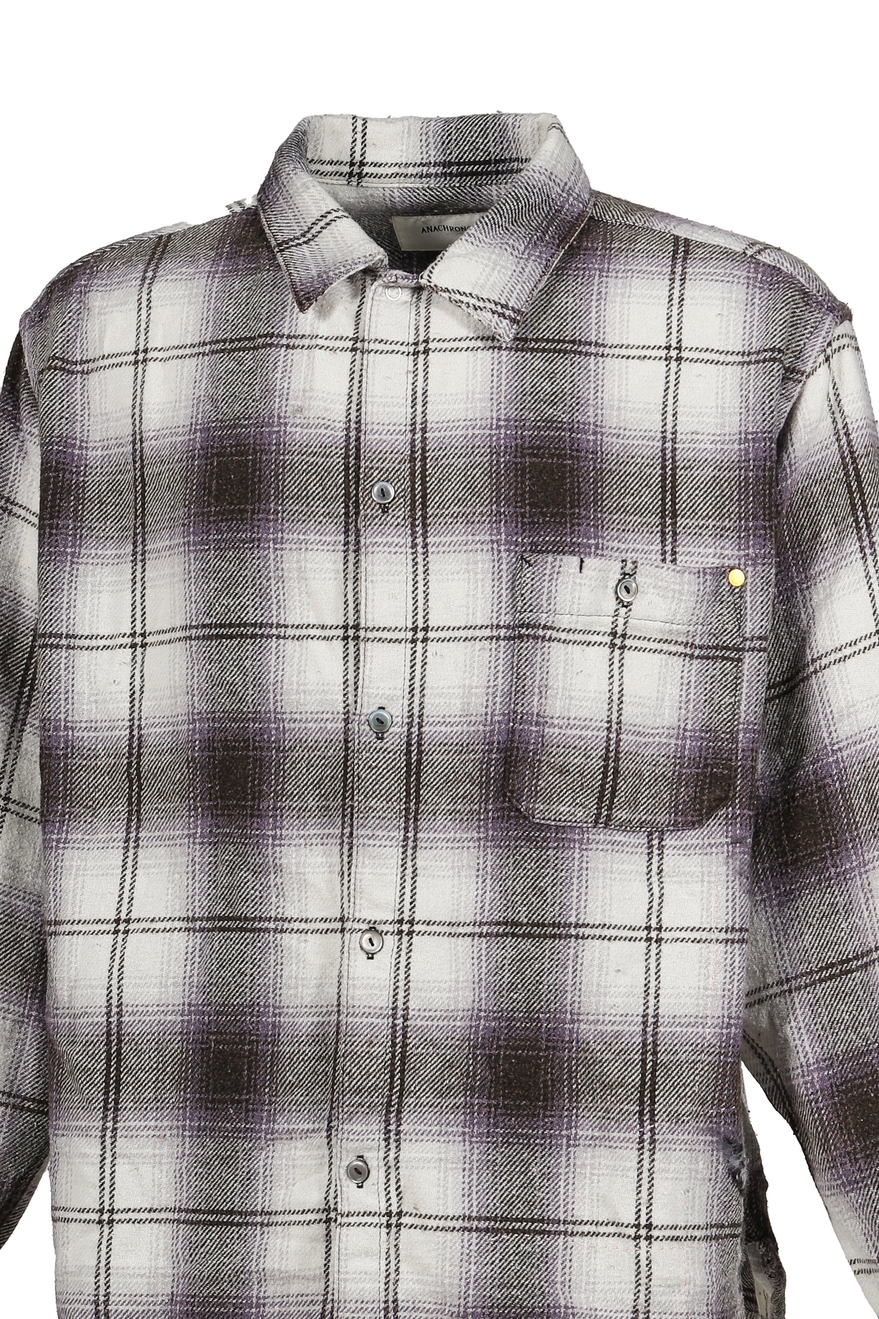 OMBRE CHECK DAMAGED WIDE FLANNEL SHIRTS / PUR×BLK
