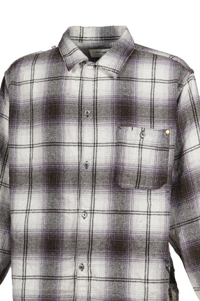 OMBRE CHECK DAMAGED WIDE FLANNEL SHIRTS / PUR×BLK