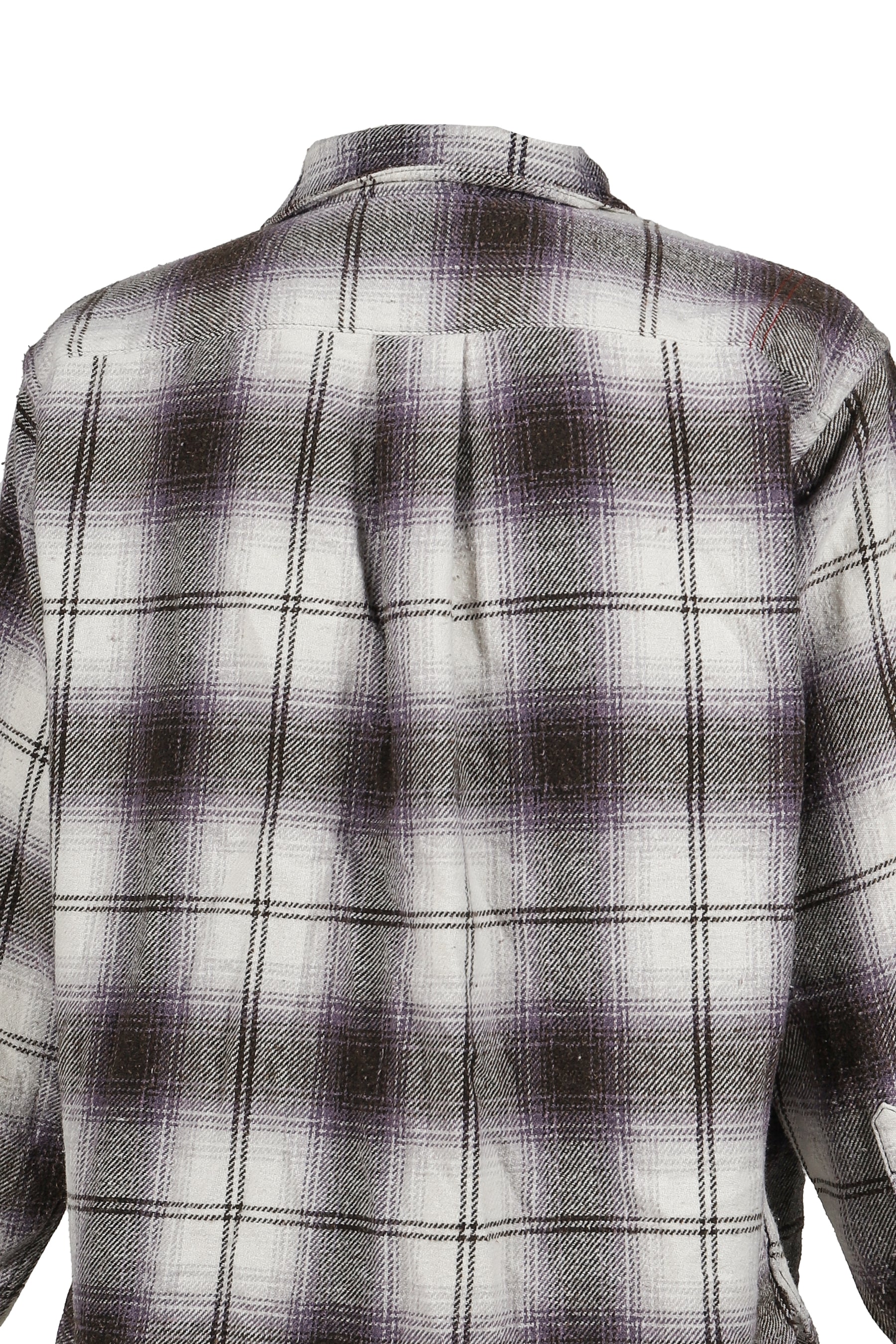 OMBRE CHECK DAMAGED WIDE FLANNEL SHIRTS / PUR×BLK