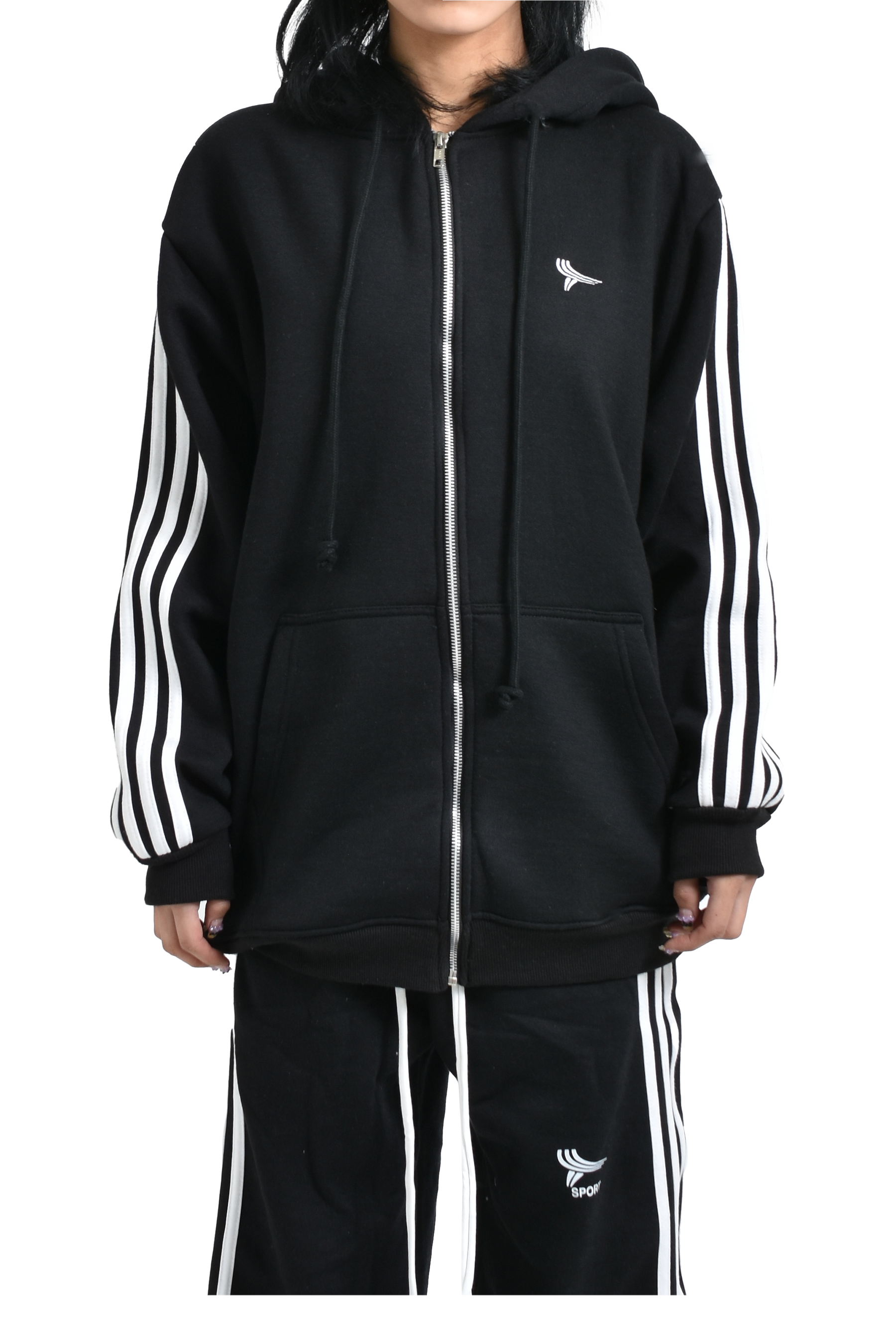 YORI SPORT SS25 5 STRIPE PRINTED HOODIE / BLACK - NUBIAN YORI SPORT SS25 5 STRIPE PRINTED HOODIE / BLACK - NUBIAN