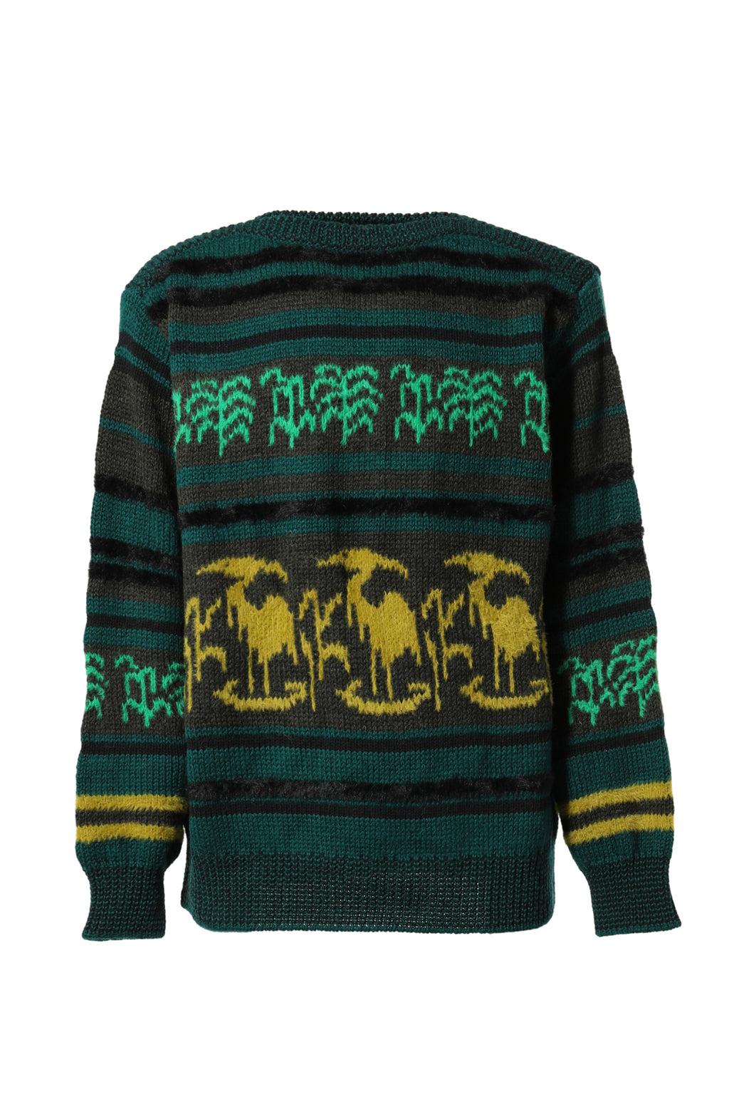 TOGA VIRILIS FW23 WOOL JACQUARD KNIT PULLOVER / GRN -NUBIAN