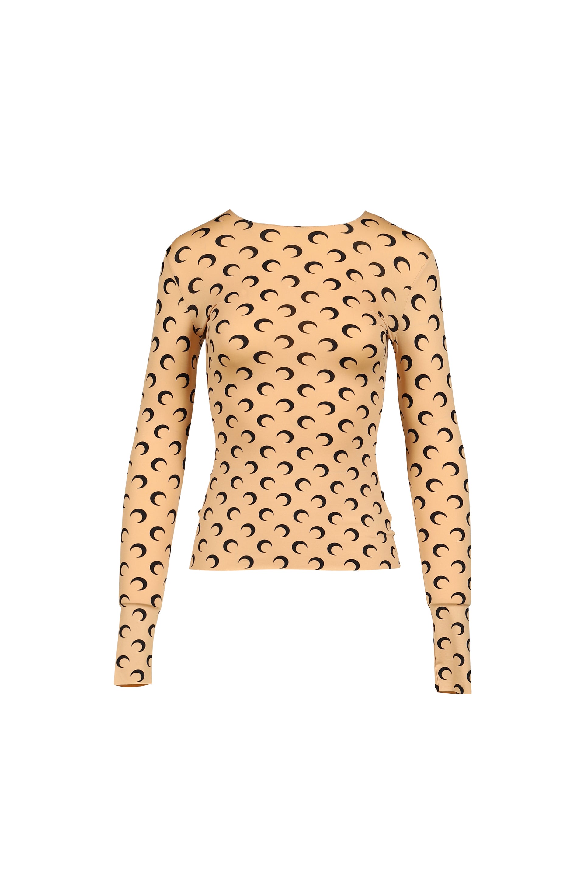 MOON PRINTED JERSEY LS CREWNECK TOP / TAN