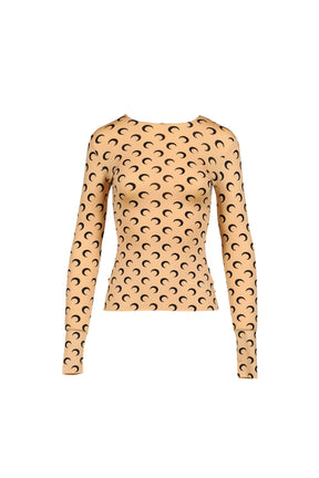 MOON PRINTED JERSEY LS CREWNECK TOP / TAN