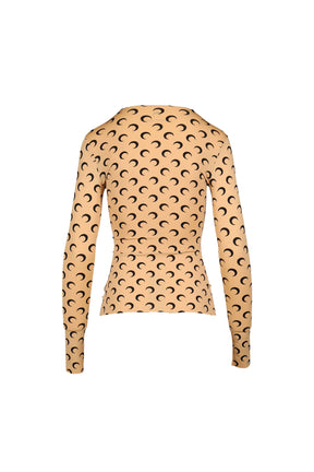 MOON PRINTED JERSEY LS CREWNECK TOP / TAN