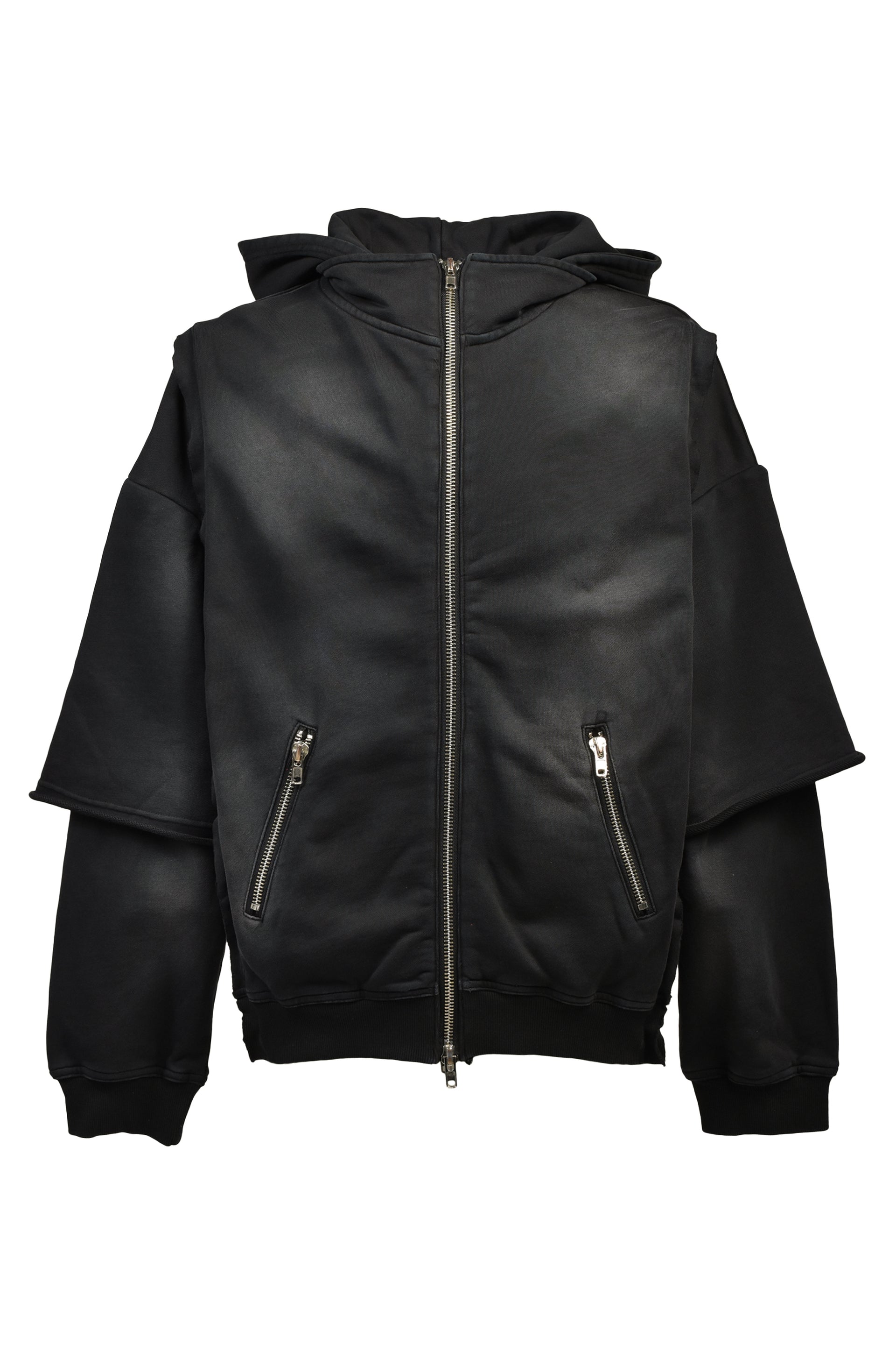 BLEACH LAYERED ZIP HOODIE / BLK