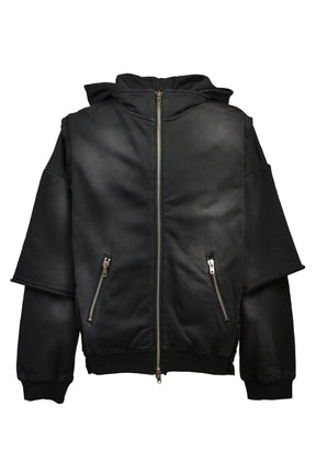 BLEACH LAYERED ZIP HOODIE / BLK