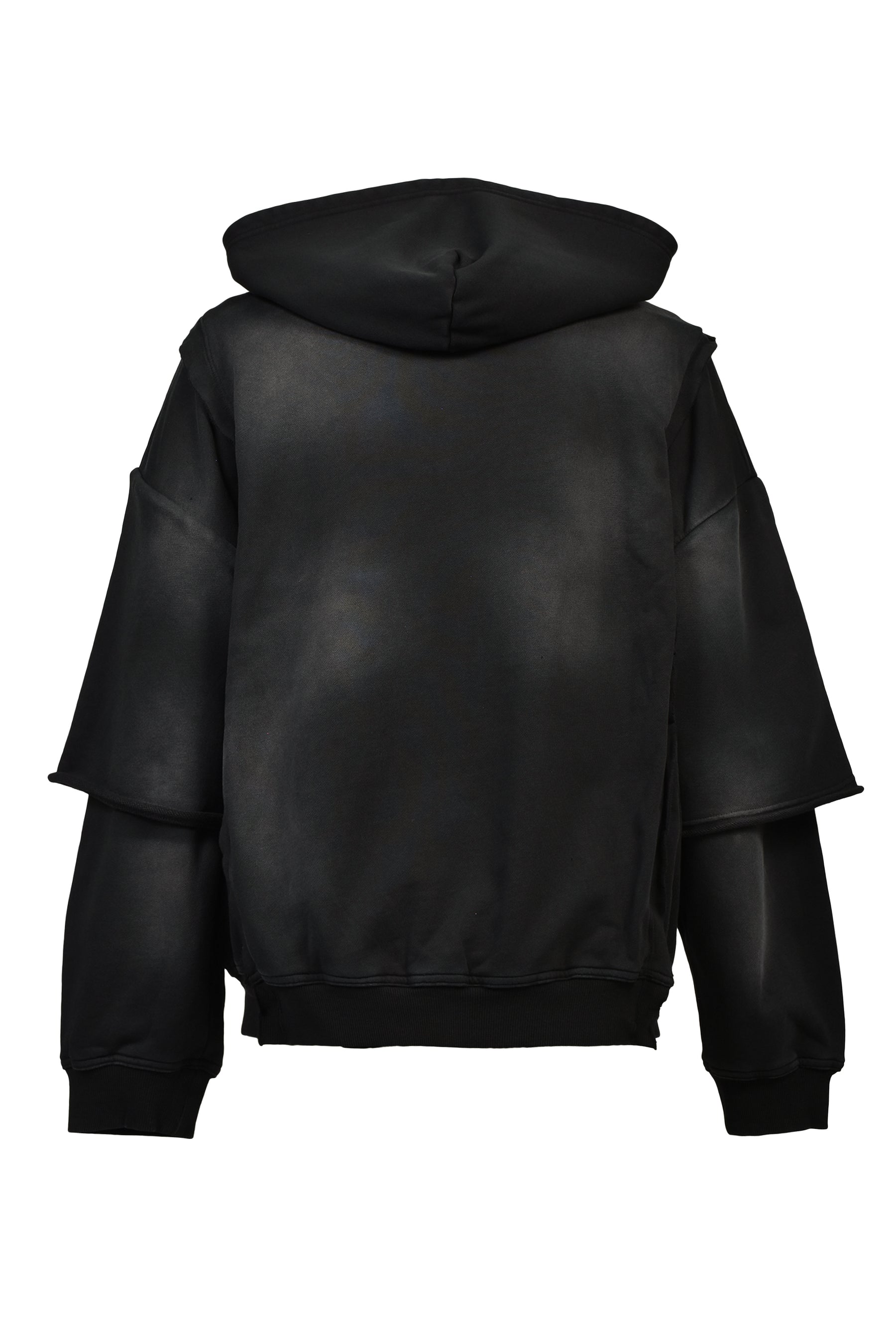 BLEACH LAYERED ZIP HOODIE / BLK