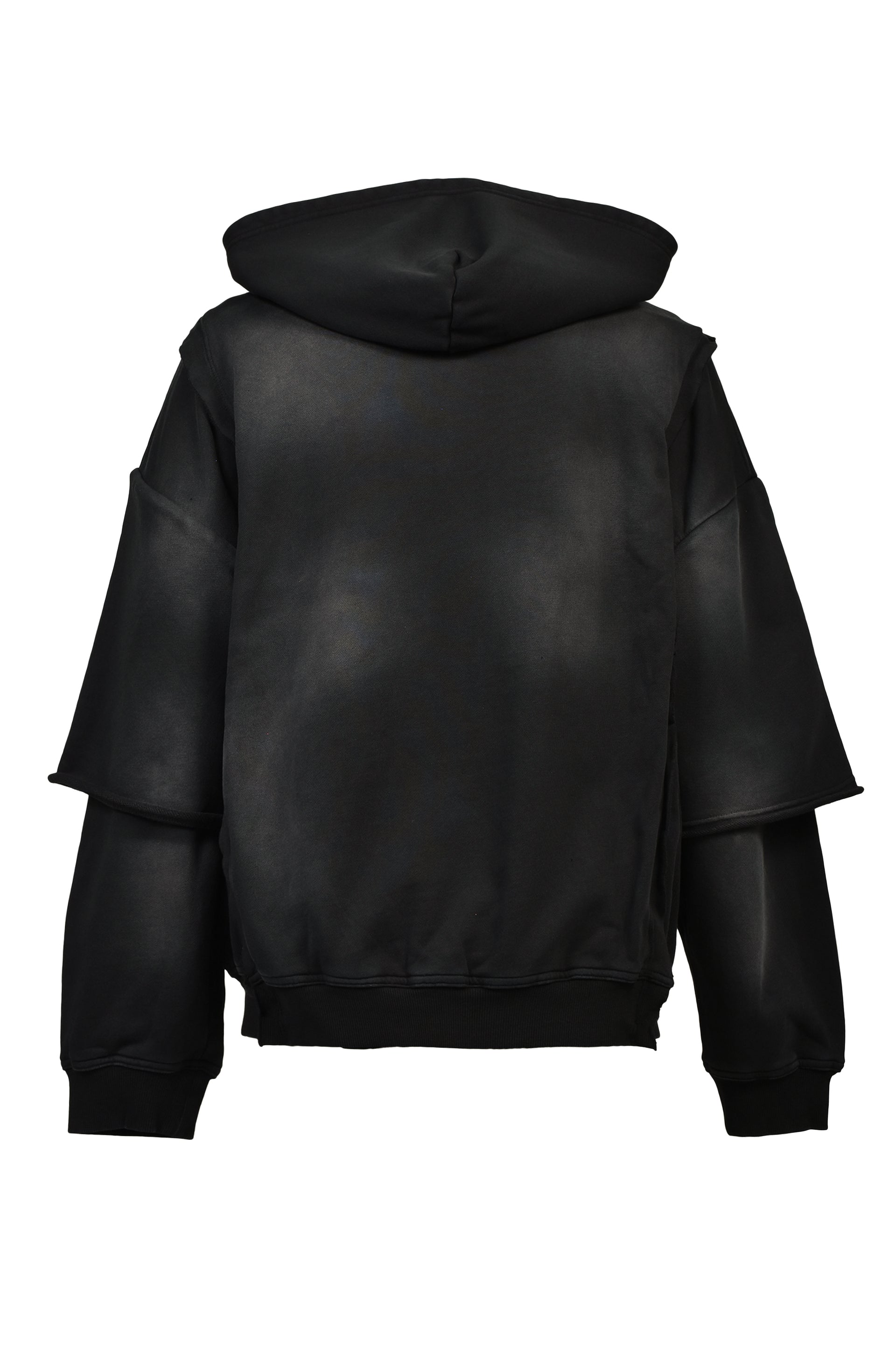 BLEACH LAYERED ZIP HOODIE / BLK