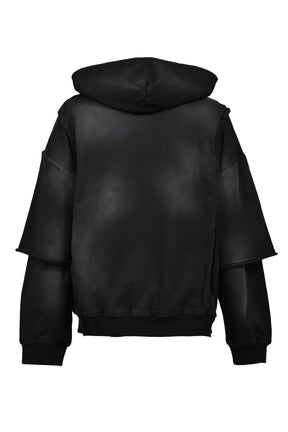 BLEACH LAYERED ZIP HOODIE / BLK