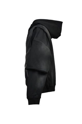 BLEACH LAYERED ZIP HOODIE / BLK