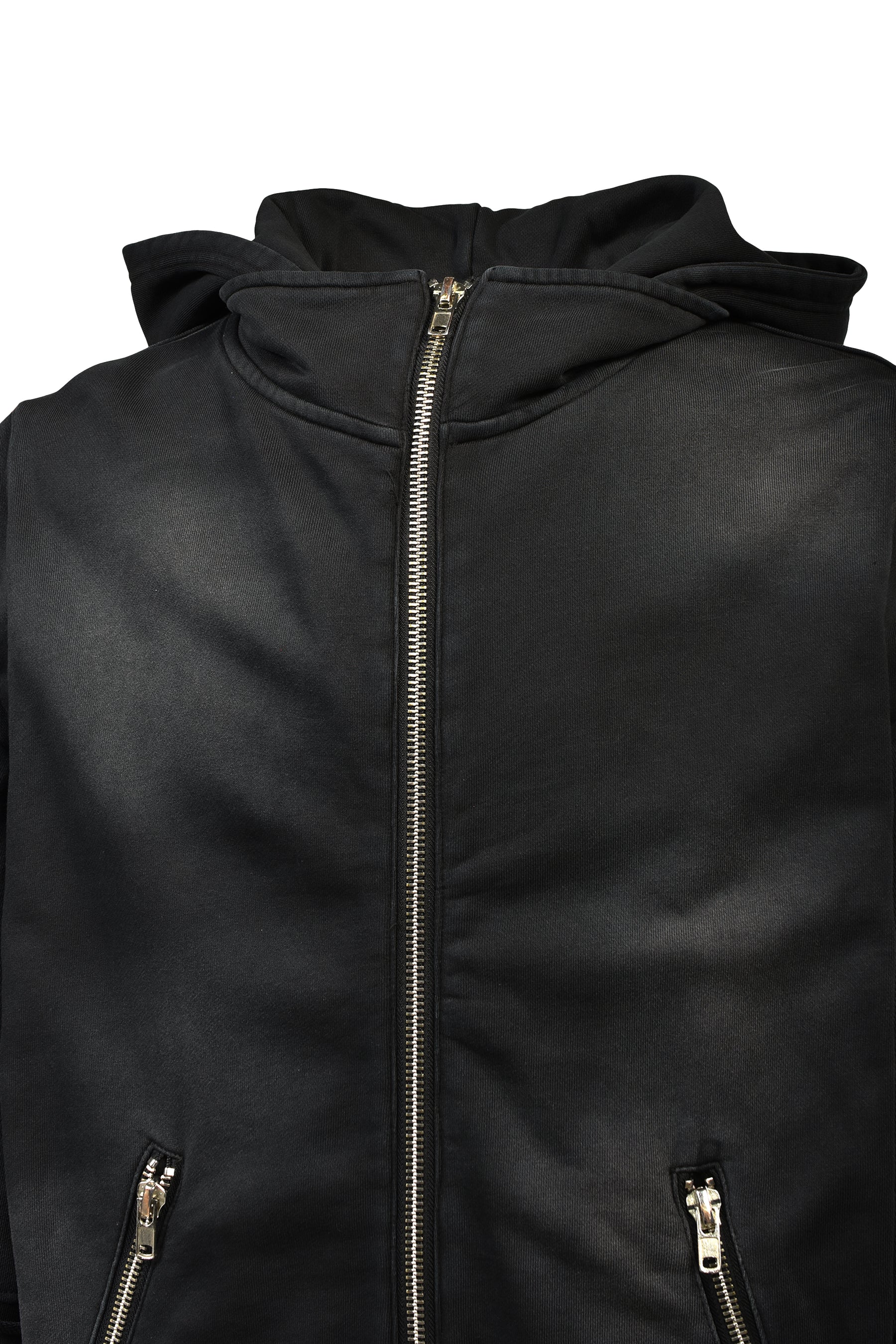 BLEACH LAYERED ZIP HOODIE / BLK