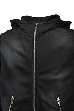 BLEACH LAYERED ZIP HOODIE / BLK