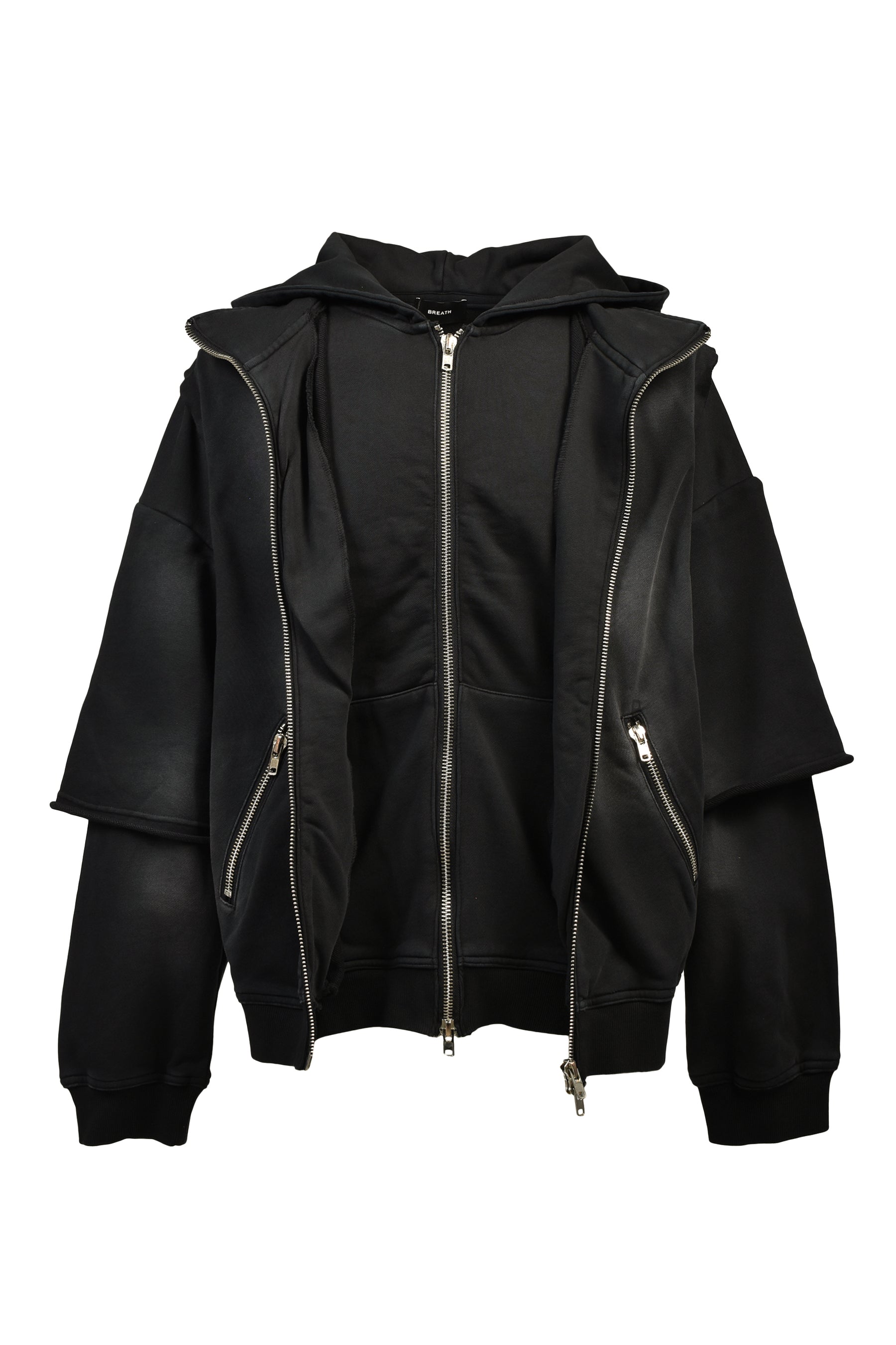 BLEACH LAYERED ZIP HOODIE / BLK
