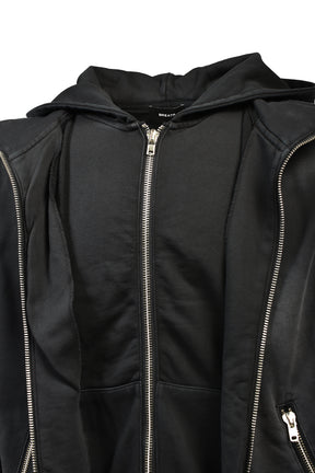 BLEACH LAYERED ZIP HOODIE / BLK