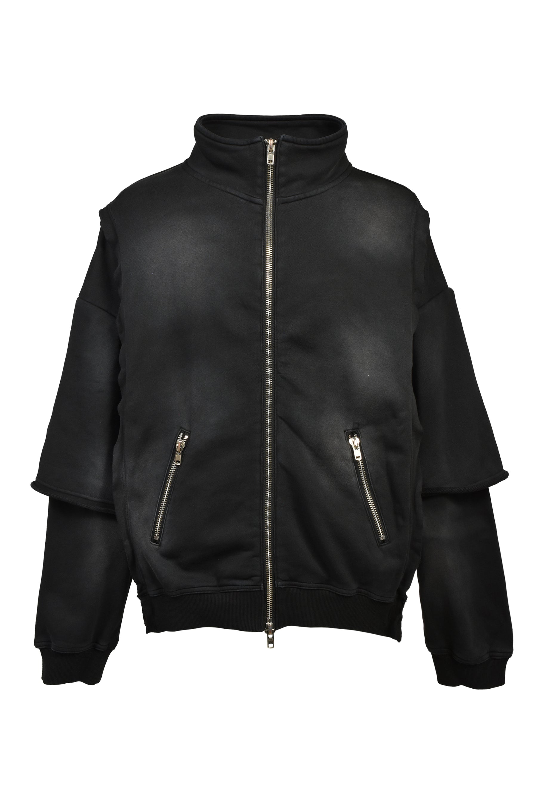 BLEACH LAYERED ZIP HOODIE / BLK