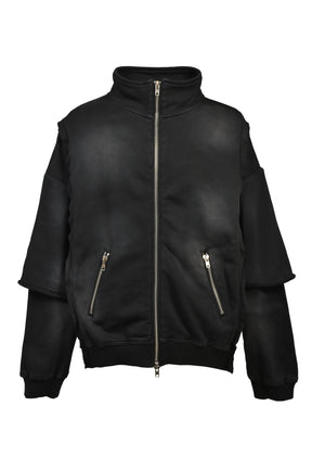 BLEACH LAYERED ZIP HOODIE / BLK