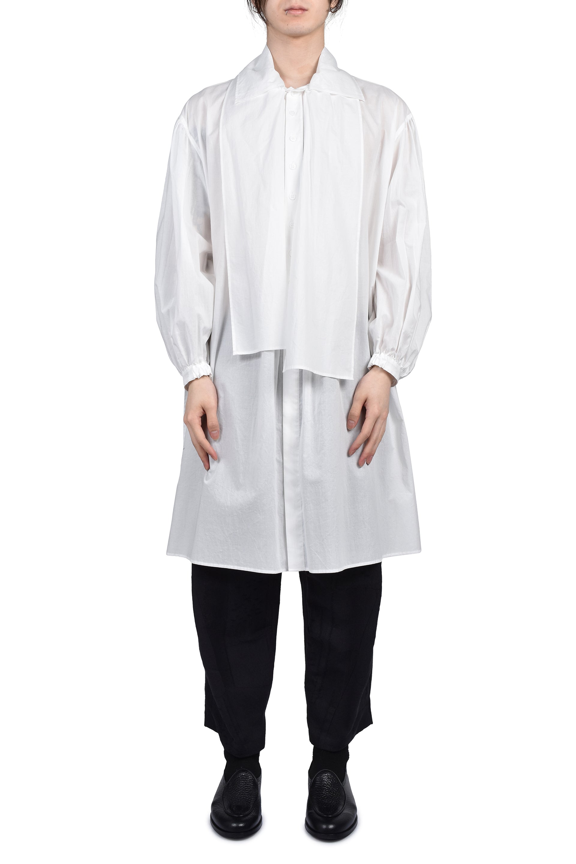 COTTON FRINGE GATHER SHIRT / O.WHT