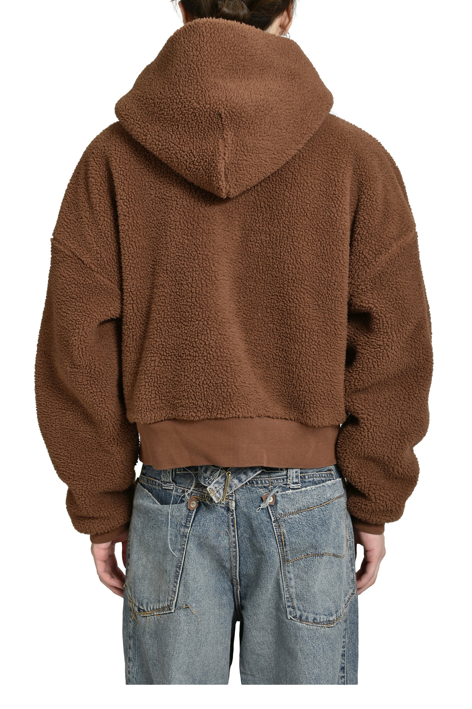 TERRY FLEECE ZIPPED HOODIE KNIT / BRW