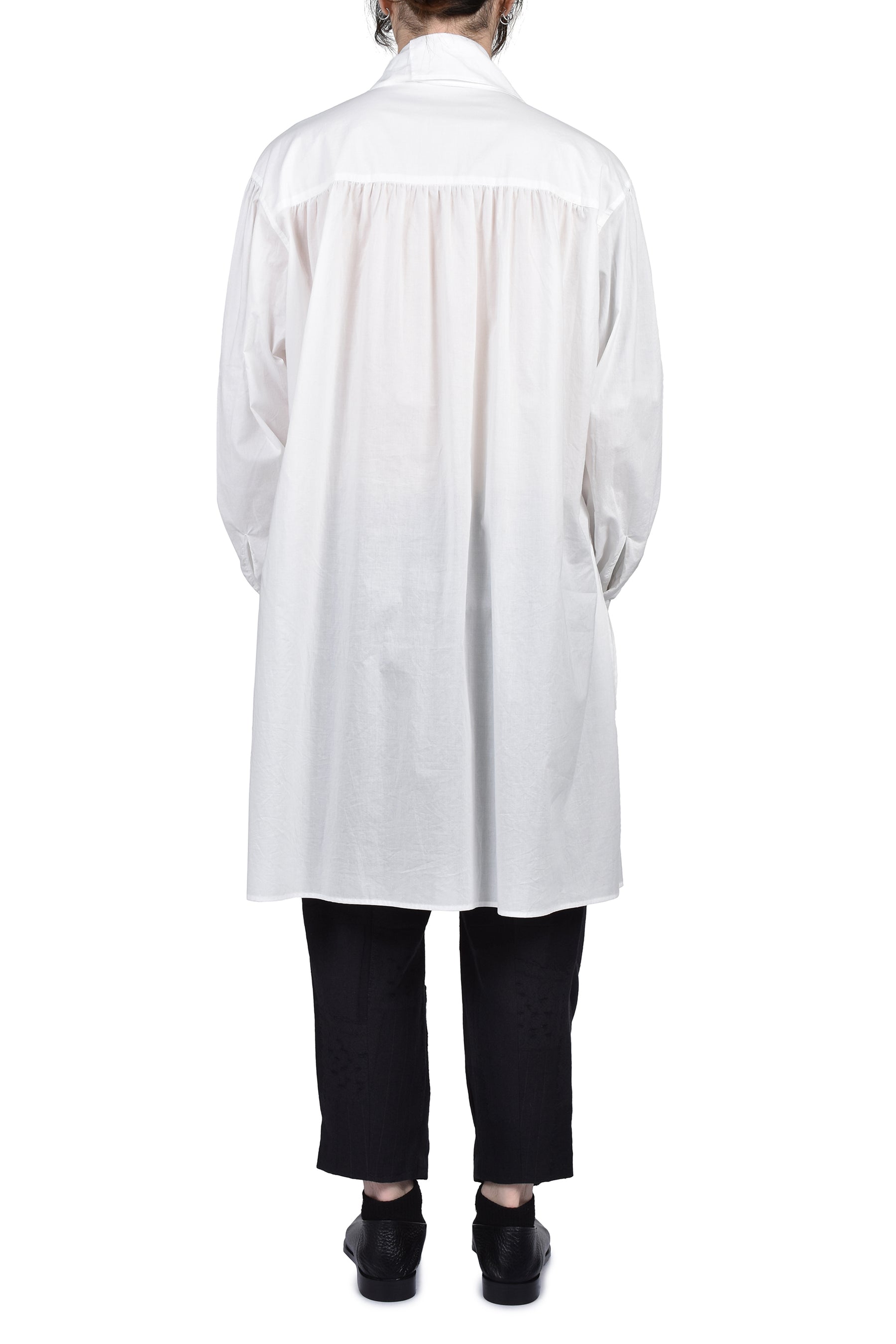 COTTON FRINGE GATHER SHIRT / O.WHT