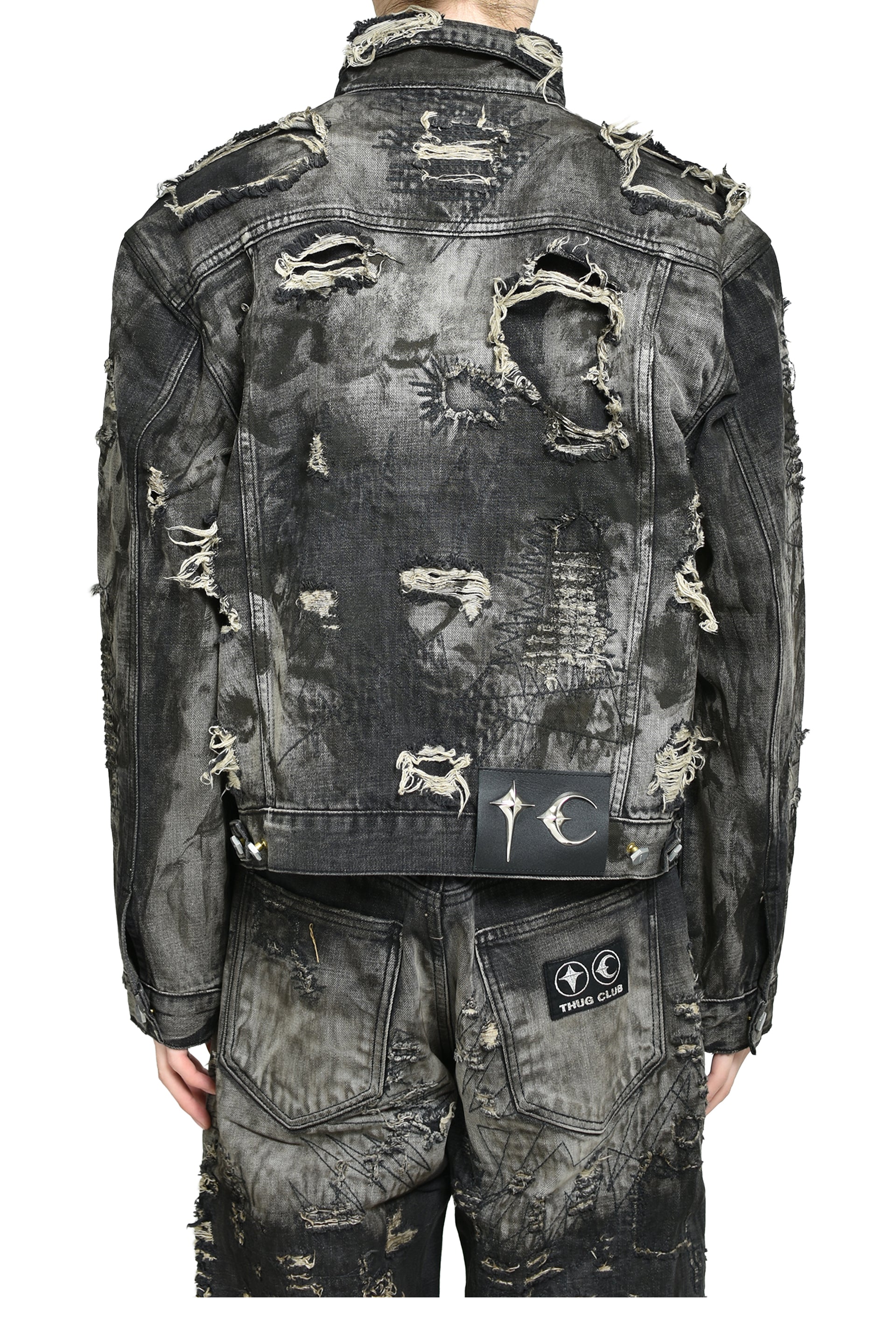 HARD-WASHED DAMAGED DENIM JACKET / BLK