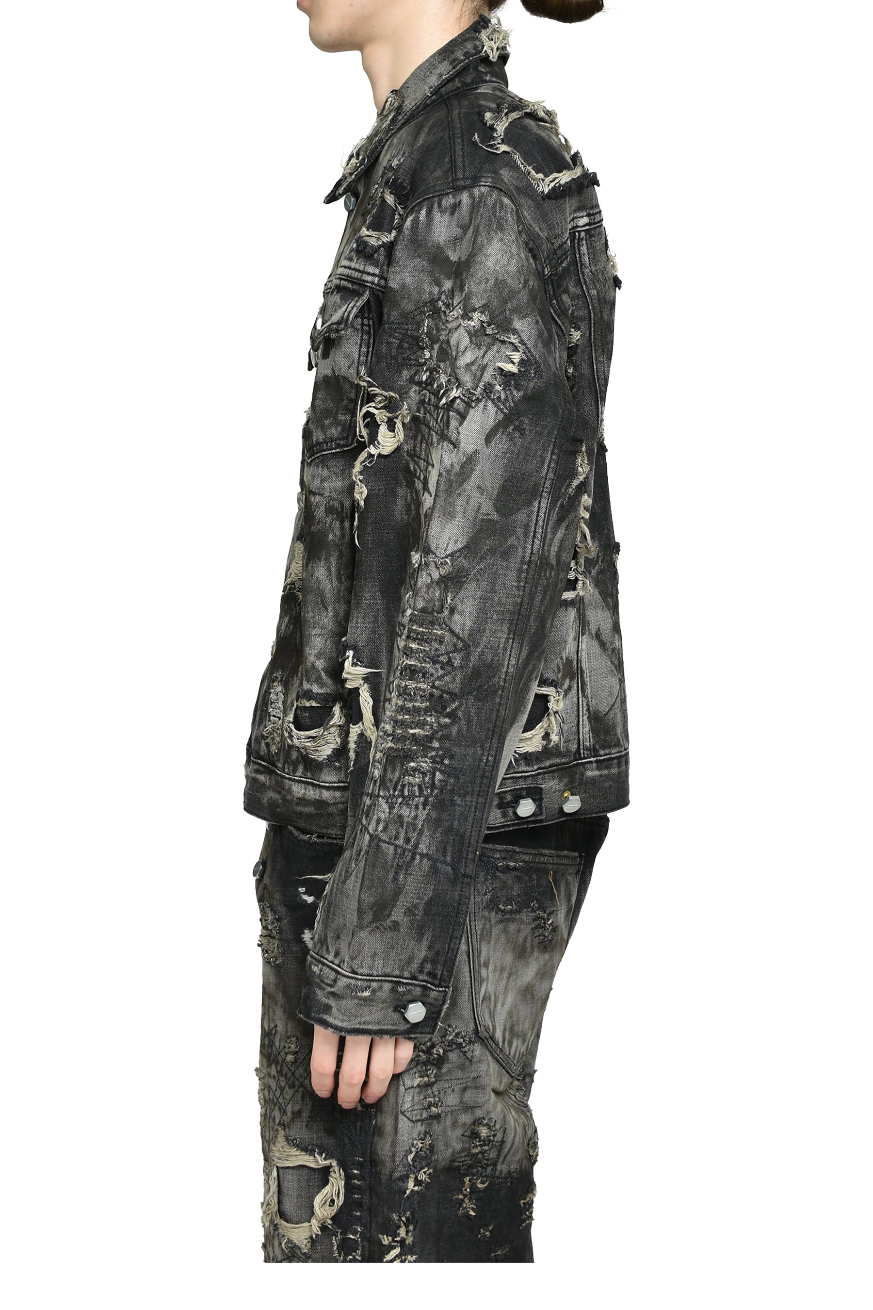Thug Club サグクラブ FW25 HARD-WASHED DAMAGED DENIM JACKET / BLK
