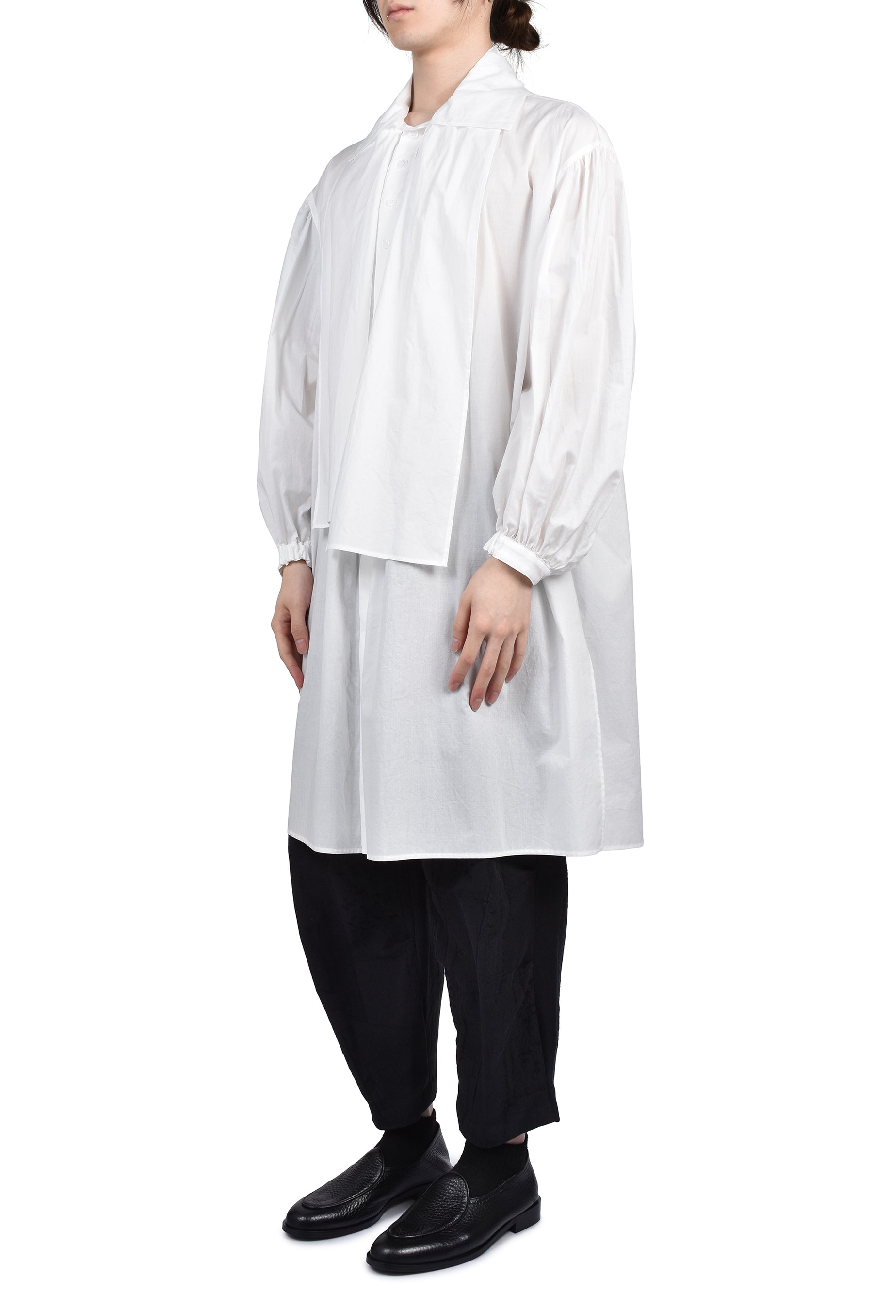COTTON FRINGE GATHER SHIRT / O.WHT