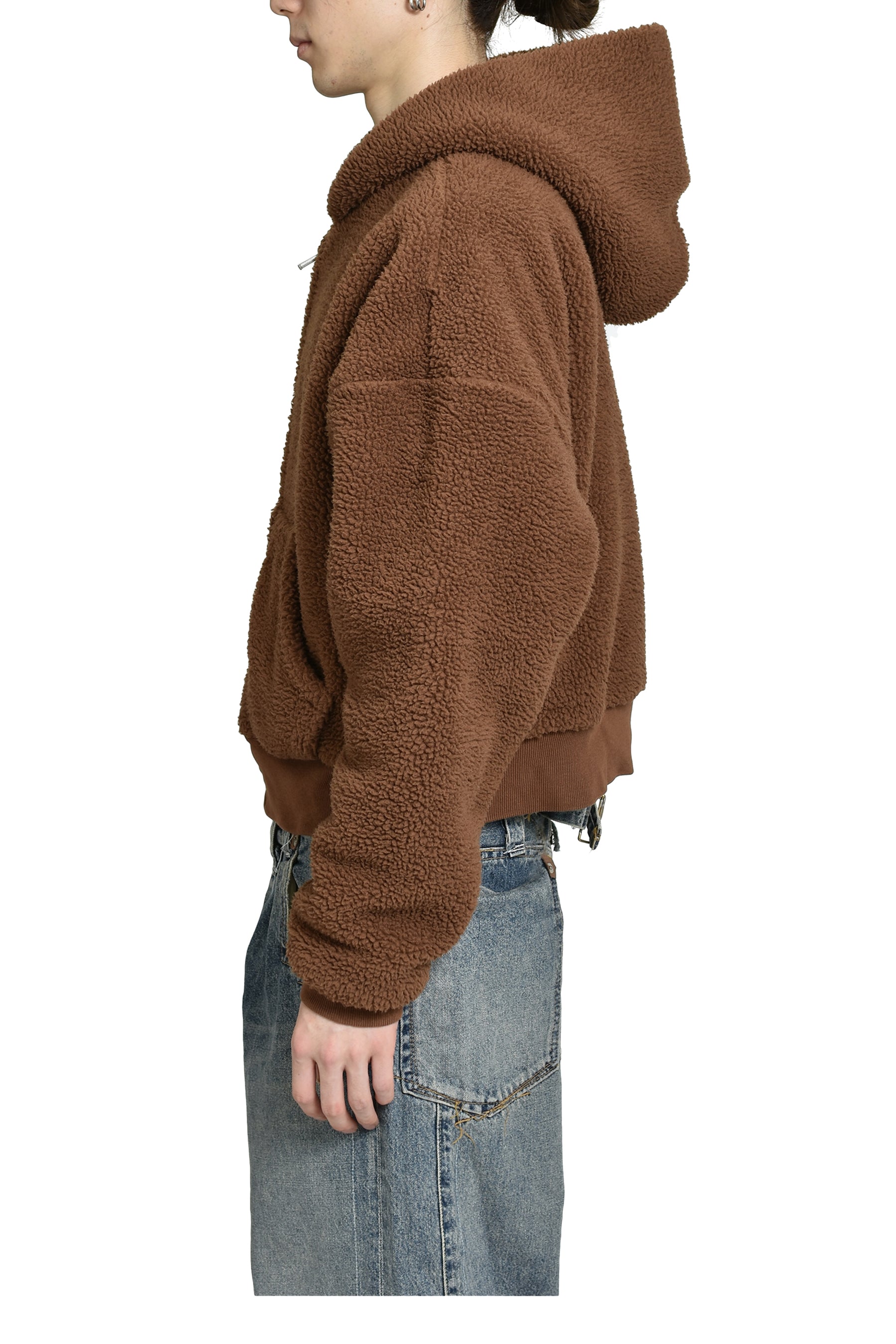 TERRY FLEECE ZIPPED HOODIE KNIT / BRW