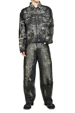 HARD-WASHED DAMAGED DENIM PANTS / BLK 