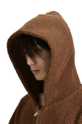 TERRY FLEECE ZIPPED HOODIE KNIT / BRW
