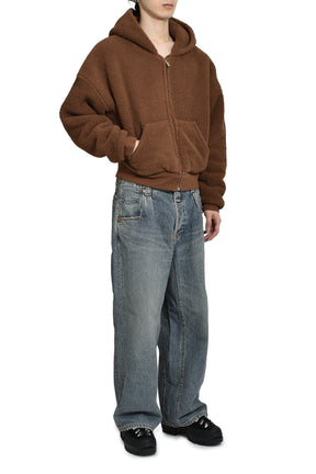 TERRY FLEECE ZIPPED HOODIE KNIT / BRW