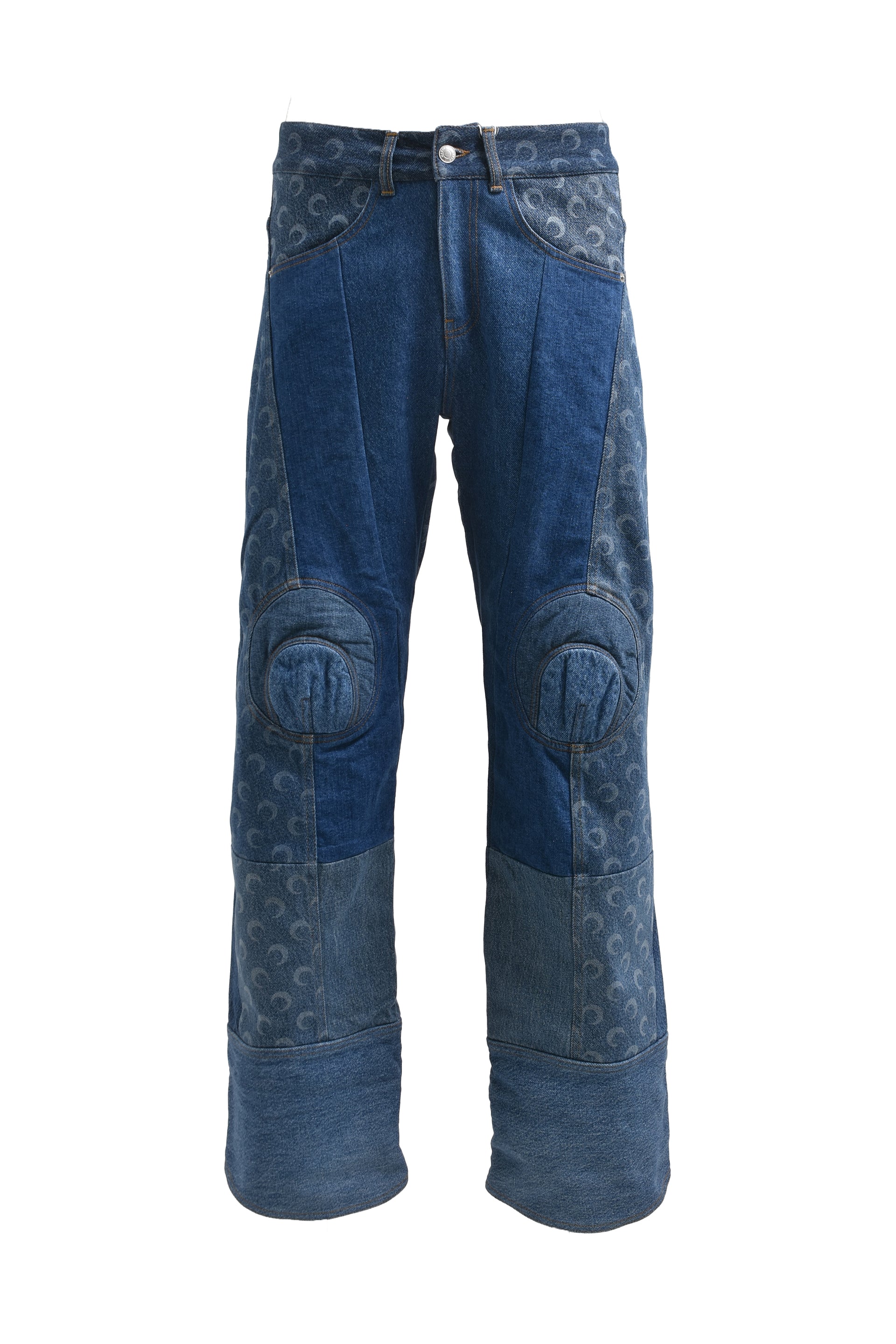 Marine Serre REGENERATED DENIM STRAIGHT LEG PANTS / BLU