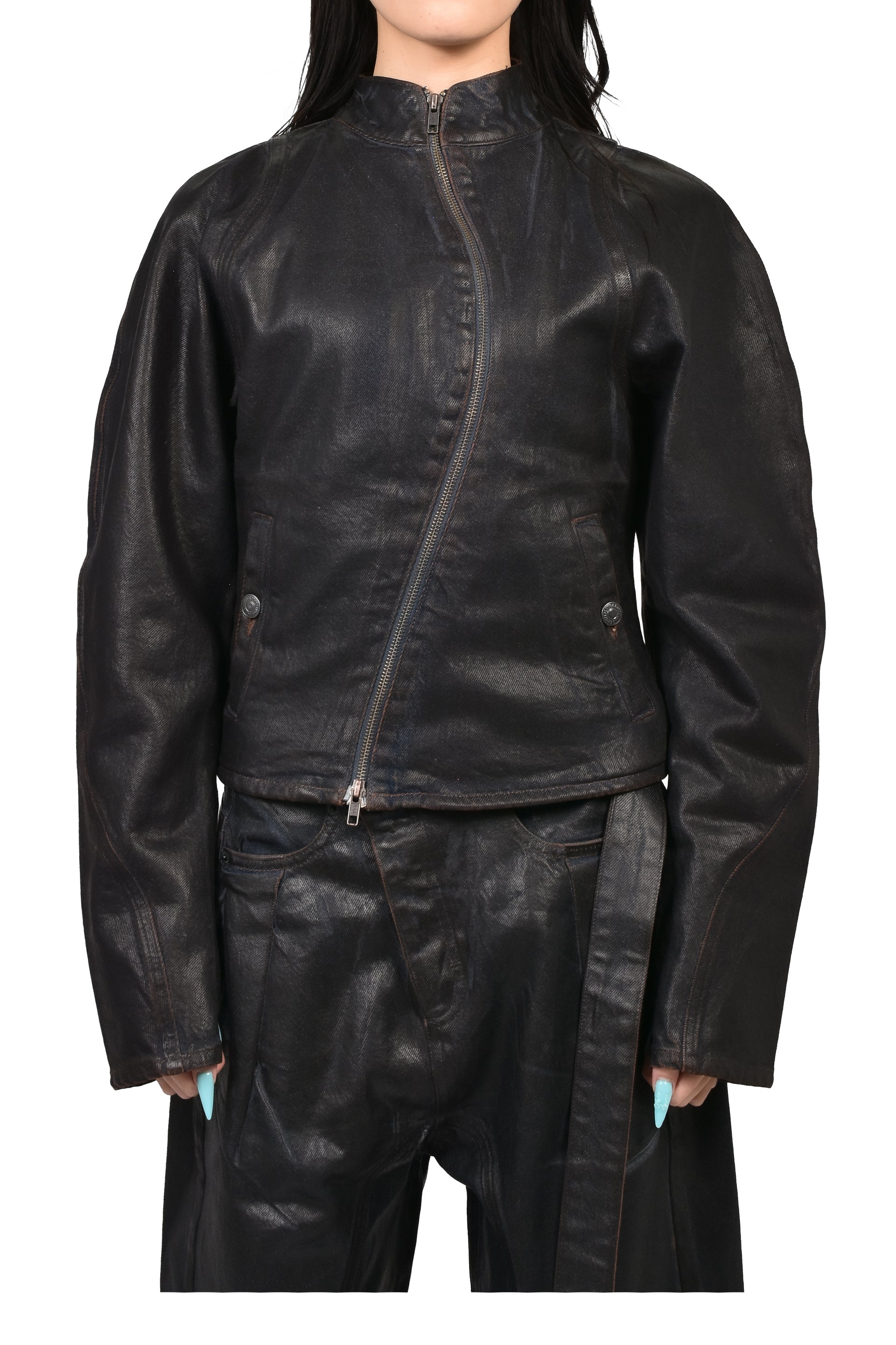 GLAZED CURVED DENIM JACKET / BRW