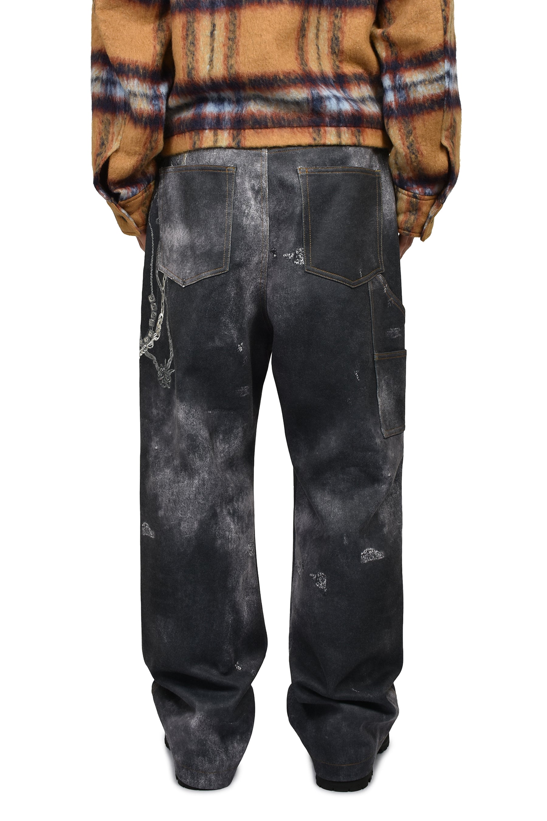 BLACK MENS TROMPE L'OEIL DENIM CARPENTER PANTS / BLK