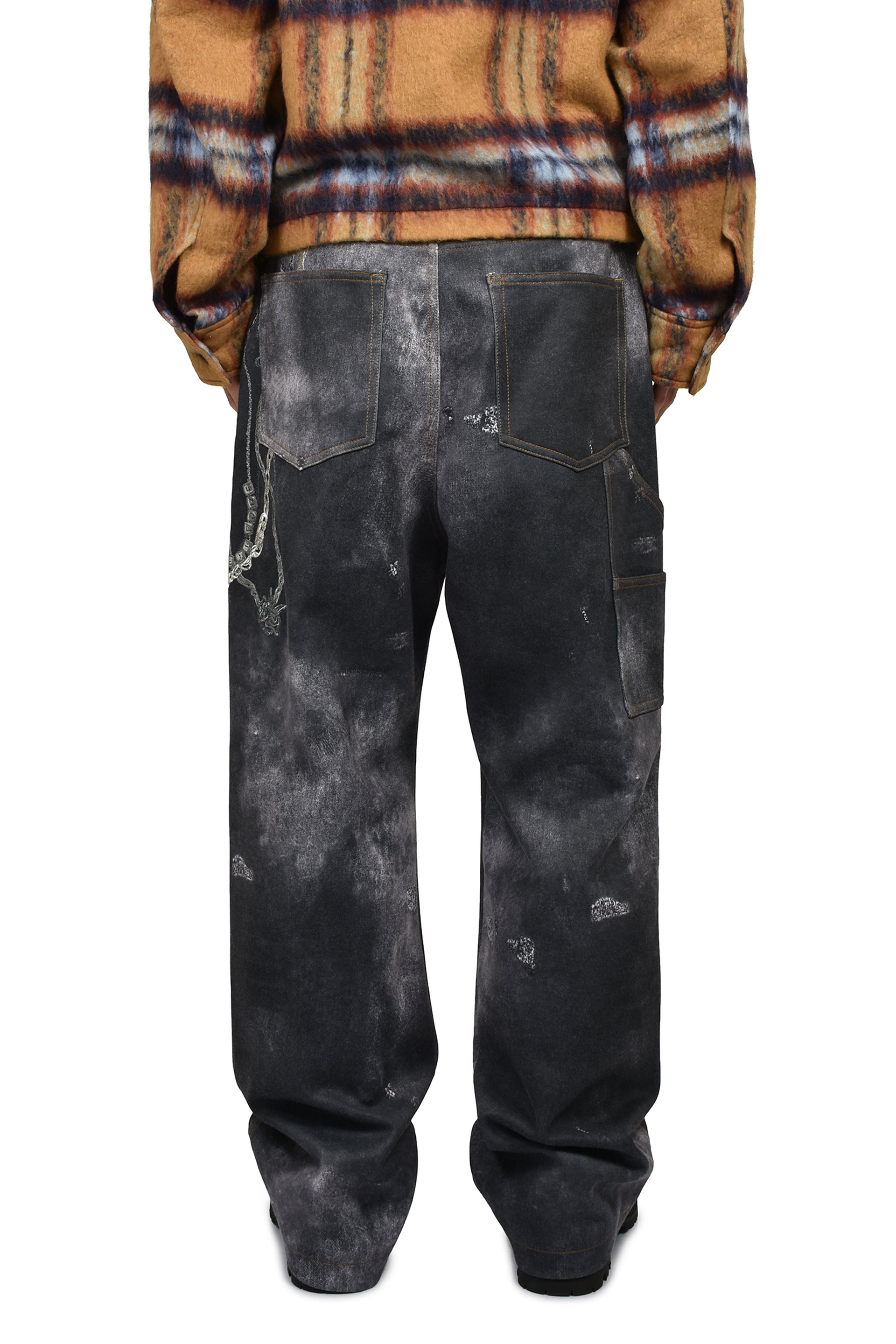 BLACK MENS TROMPE L'OEIL DENIM CARPENTER PANTS / BLK