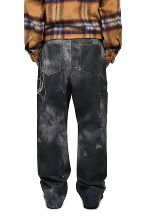 BLACK MENS TROMPE L'OEIL DENIM CARPENTER PANTS / BLK