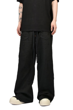 HOME WIDE JEANS WITH DAMAGE PANTS / BLK