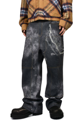 BLACK MENS TROMPE L'OEIL DENIM CARPENTER PANTS / BLK
